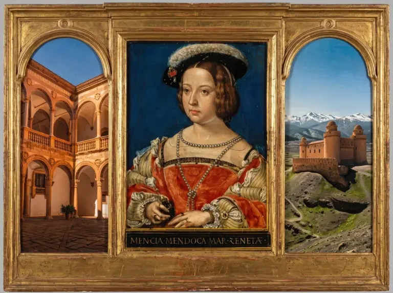 Composición del Castillo de la Calahorra y el retrato original de Mencía de Mendoza