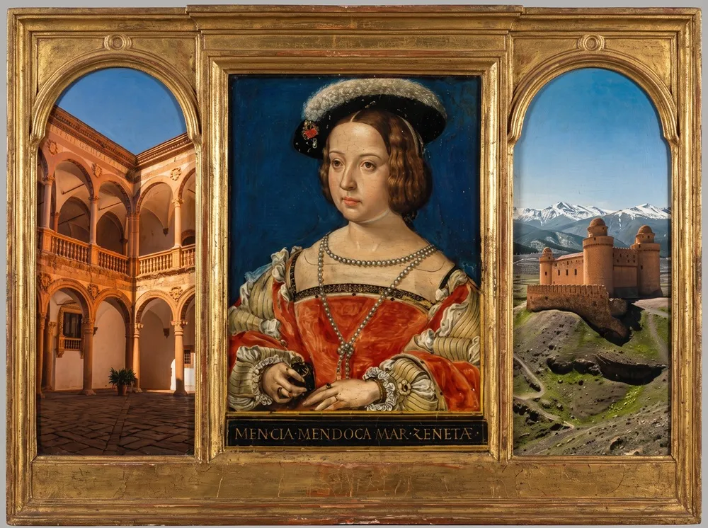 Composición del Castillo de la Calahorra y el retrato original de Mencía de Mendoza